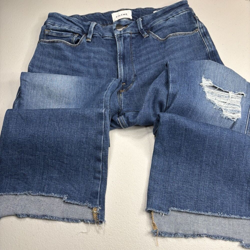 Frame Jeans Womens 30 Blue Le Crop Mini Boot High Rise Raw Hem Stretch Distress
